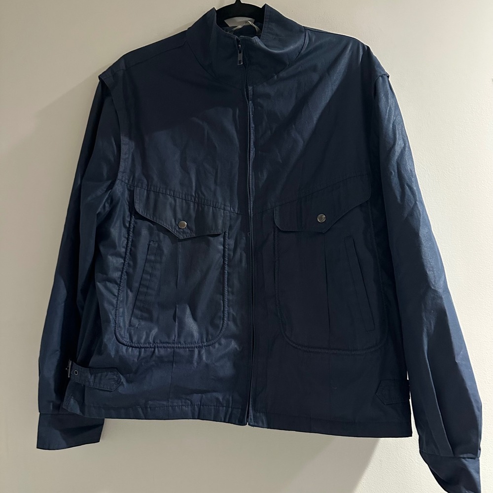 Members Only Bomber Jacket Youth 13/14 Navy Blue Vintage Zip Up Mock‎ Neck